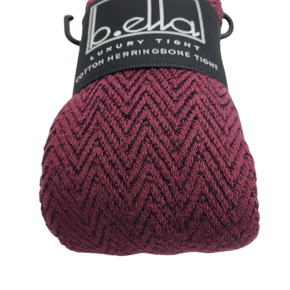 Italian 80% Cotton Tights Medium Burgundy Herringbone Wine B.ella New Hosiery - Picture 3 of 5